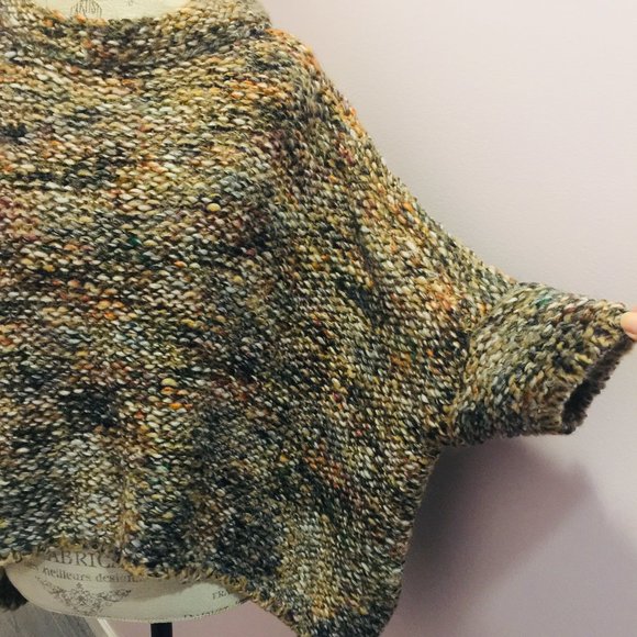 Size M Zara Knit Italian Yarn Beige Brown Mixed Color Cocoon Poncho Sweater - Picture 4 of 10